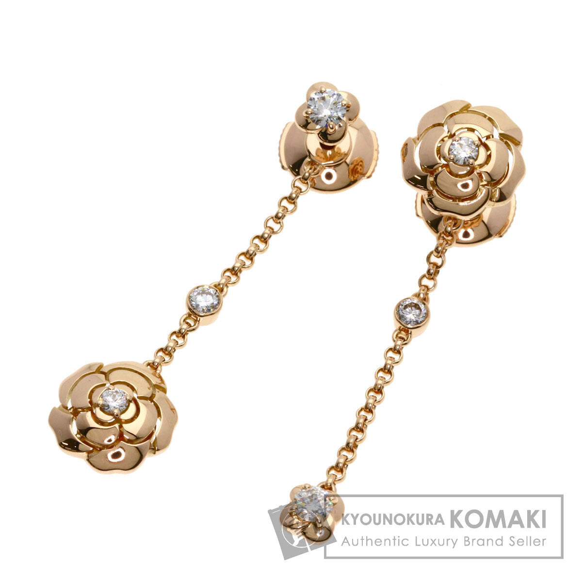 CHANEL Camellia Asymmetrical Transformable Diamond earring K18 Pink Gold Ladies [Used]
