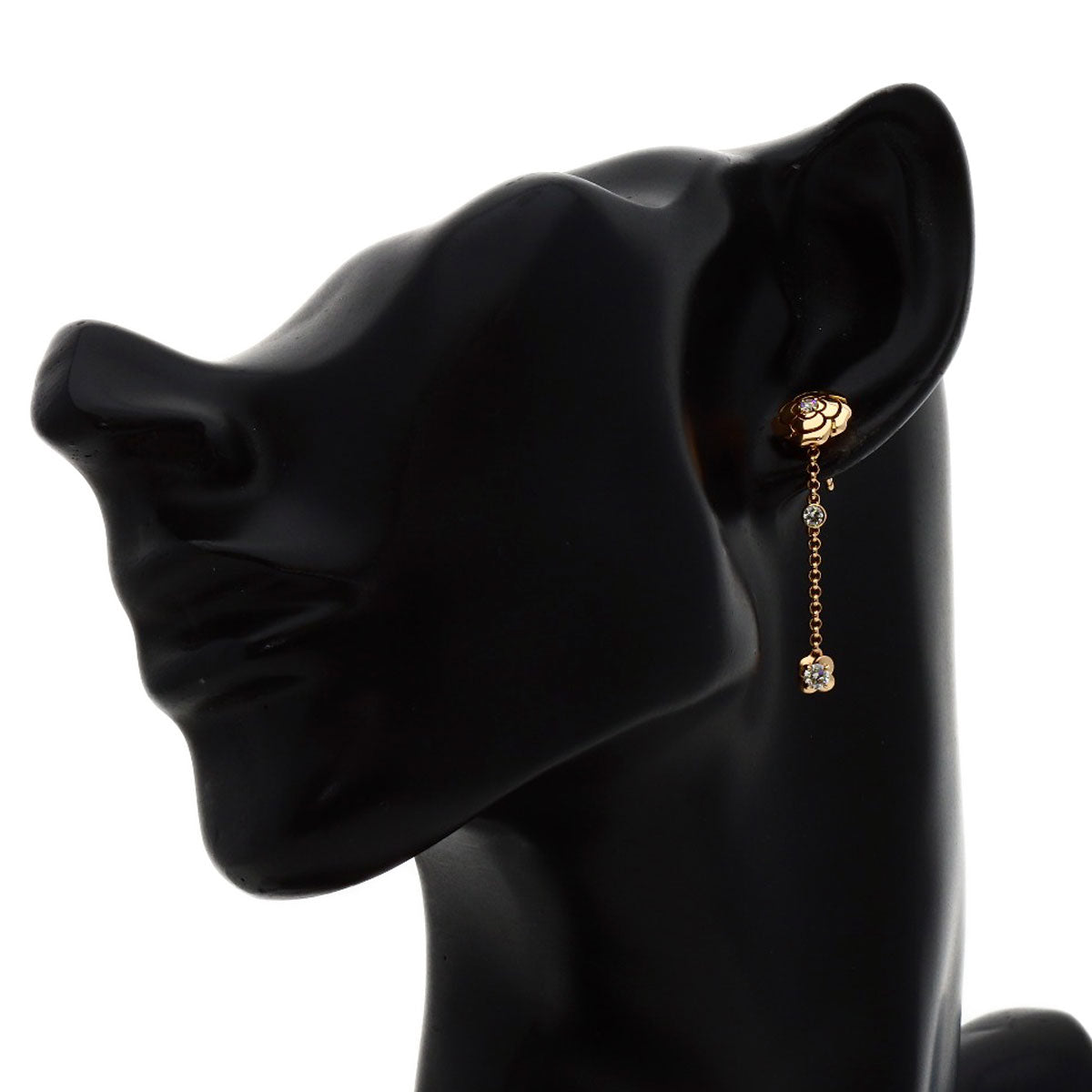 CHANEL Camellia Asymmetrical Transformable Diamond earring K18 Pink Gold Ladies [Used]