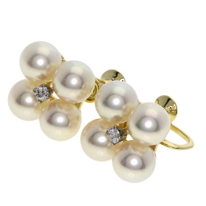 MIKIMOTO Pearl Pearl Diamond Earring K14 Yellow Gold Ladies [Used]
