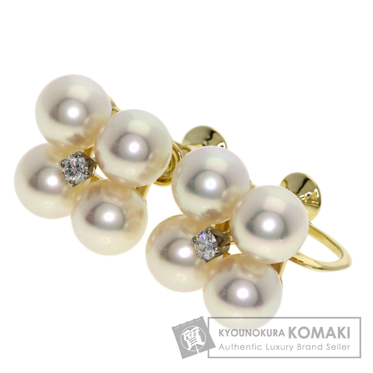 MIKIMOTO Pearl Pearl Diamond Earring K14 Yellow Gold Ladies [Used]