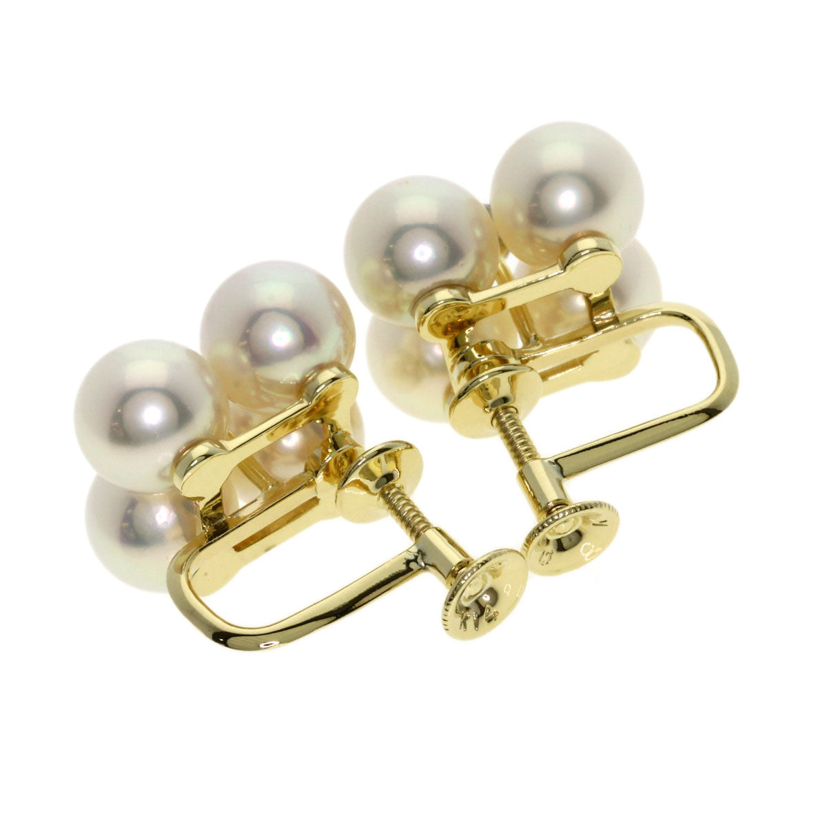 MIKIMOTO Pearl Pearl Diamond Earring K14 Yellow Gold Ladies [Used]
