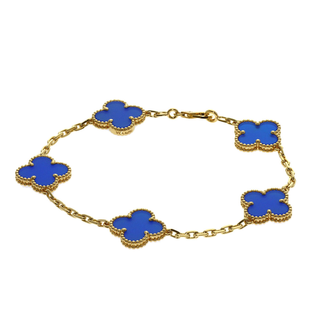 Van Cleef & Arpels Vintage Alhambra 5-Motif Blue Agate Bracelet K18 Yellow Gold Ladies [Used]