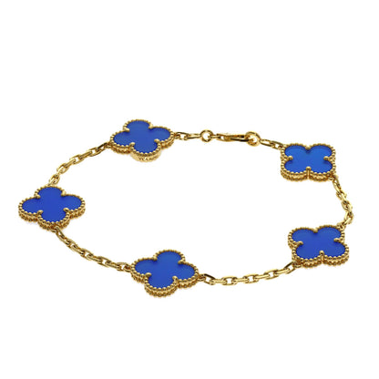Van Cleef & Arpels Vintage Alhambra 5-Motif Blue Agate Bracelet K18 Yellow Gold Ladies [Used]