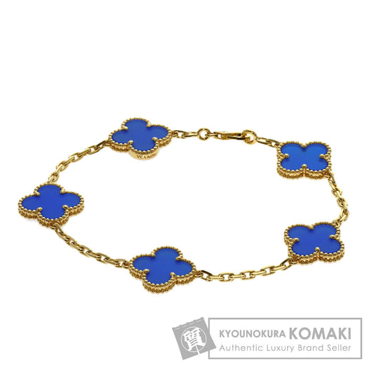 Van Cleef & Arpels Vintage Alhambra 5-Motif Blue Agate Bracelet K18 Yellow Gold Ladies [Used]
