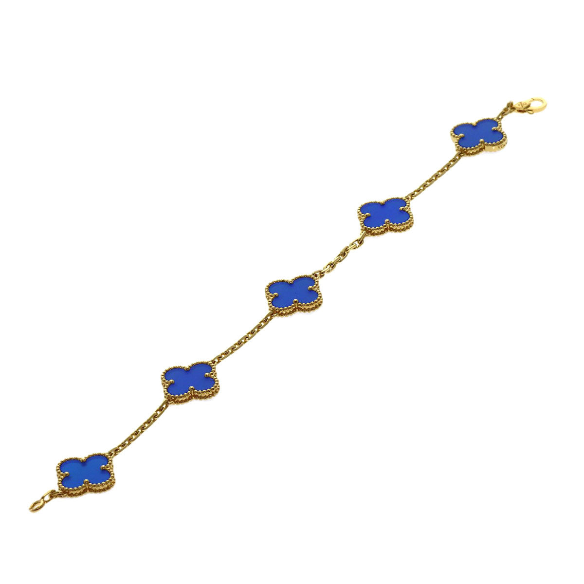 Van Cleef & Arpels Vintage Alhambra 5-Motif Blue Agate Bracelet K18 Yellow Gold Ladies [Used]