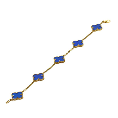 Van Cleef & Arpels Vintage Alhambra 5-Motif Blue Agate Bracelet K18 Yellow Gold Ladies [Used]
