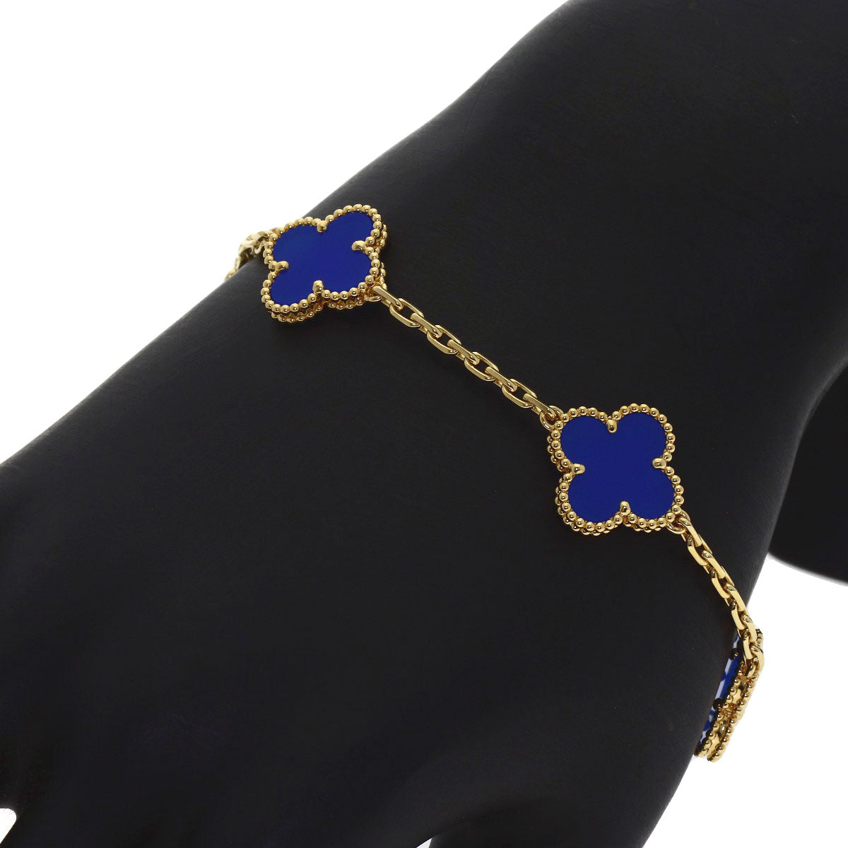 Van Cleef & Arpels Vintage Alhambra 5-Motif Blue Agate Bracelet K18 Yellow Gold Ladies [Used]