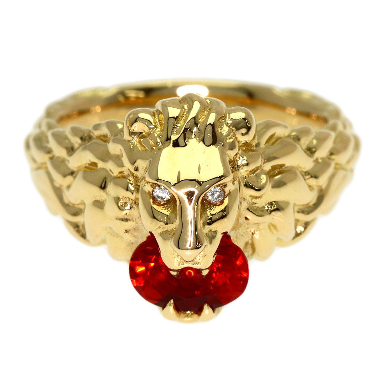 GUCCI Lionhead Fire Opal #11 Ring K18 Yellow Gold Ladies [Used]