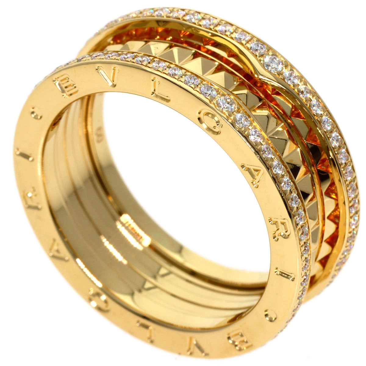 BVLGARI B.zero1 Rock Edge Diamond 2 Band #60 Ring K18 Yellow Gold Ladies [Used]