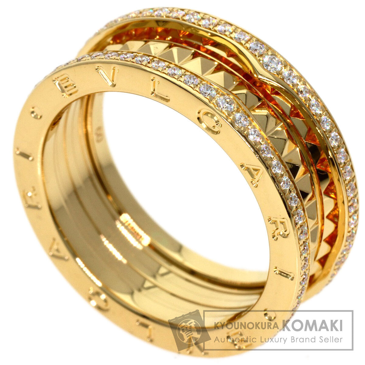 BVLGARI B.zero1 Rock Edge Diamond 2 Band #60 Ring K18 Yellow Gold Ladies [Used]
