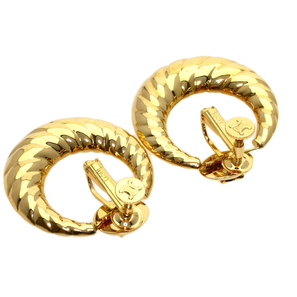 CELINE Circle Macadam Earring K18 Yellow Gold Ladies [Used]