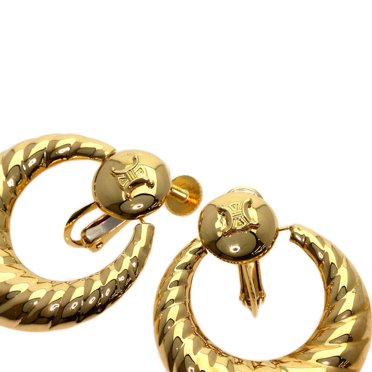 CELINE Circle Macadam Earring K18 Yellow Gold Ladies [Used]