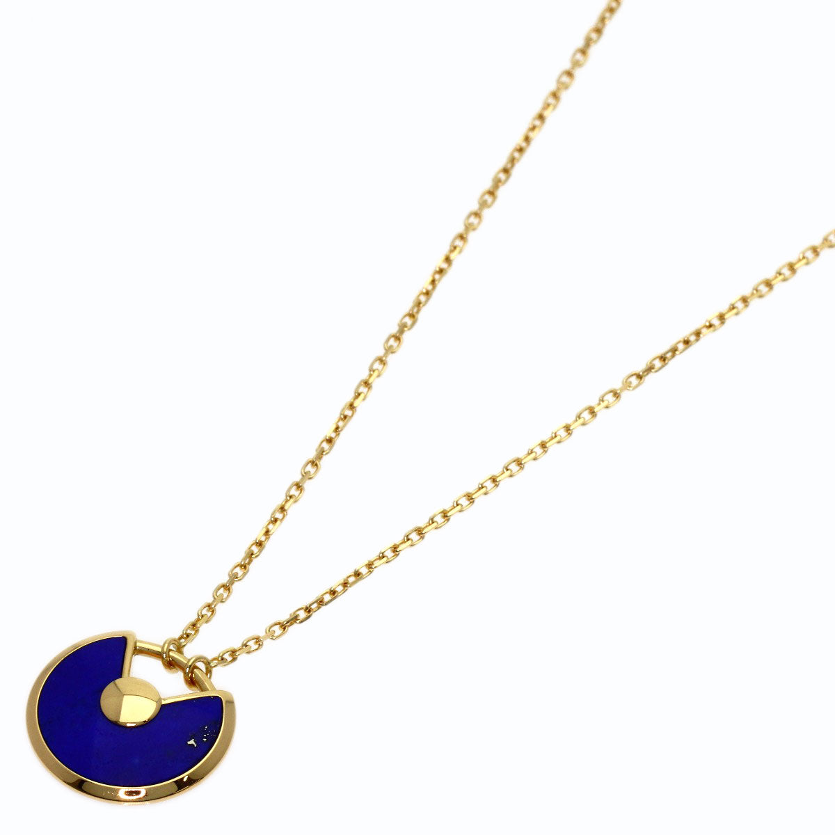 CARTIER Amulet Lapis Lazuli & Azure Stone Diamond Necklace K18 Yellow Gold Ladies [Used]