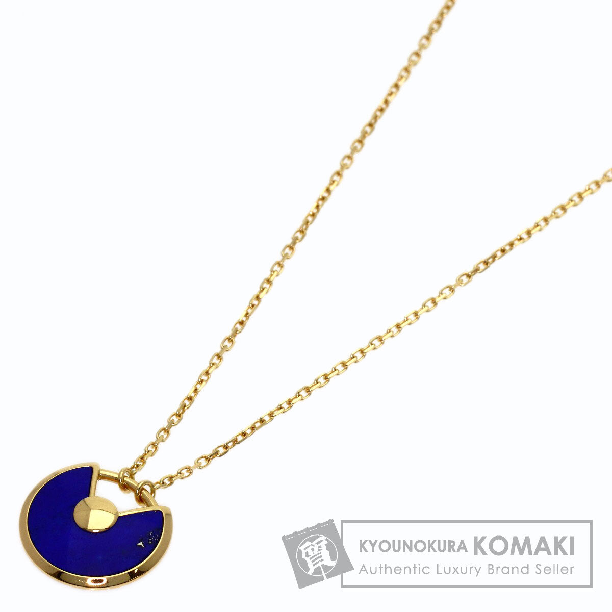 CARTIER Amulet Lapis Lazuli & Azure Stone Diamond Necklace K18 Yellow Gold Ladies [Used]
