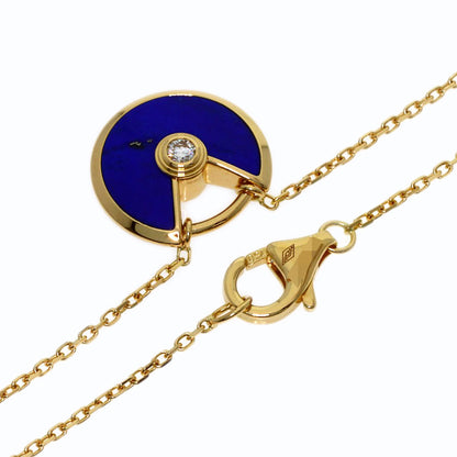 CARTIER Amulet Lapis Lazuli & Azure Stone Diamond Necklace K18 Yellow Gold Ladies [Used]