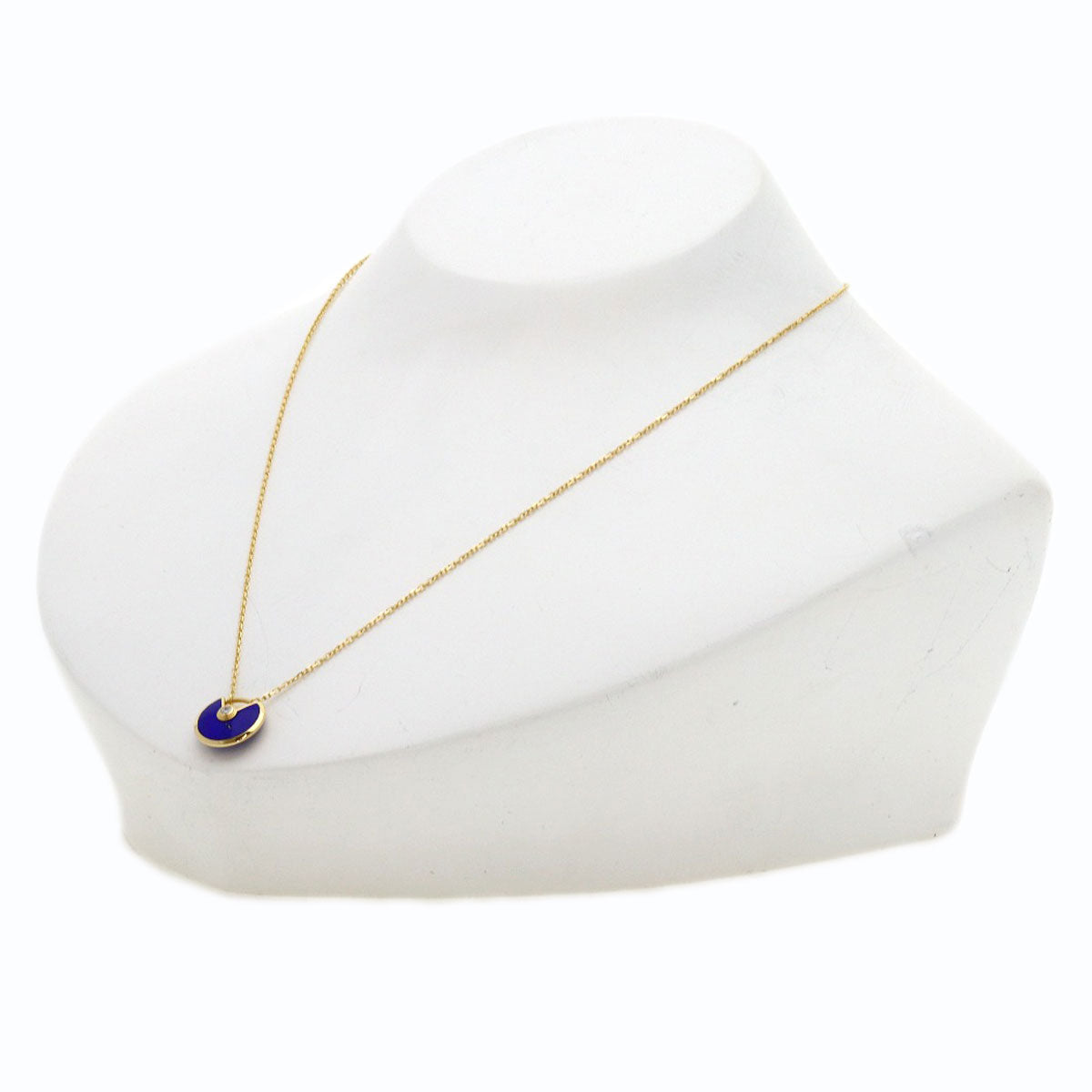 CARTIER Amulet Lapis Lazuli & Azure Stone Diamond Necklace K18 Yellow Gold Ladies [Used]
