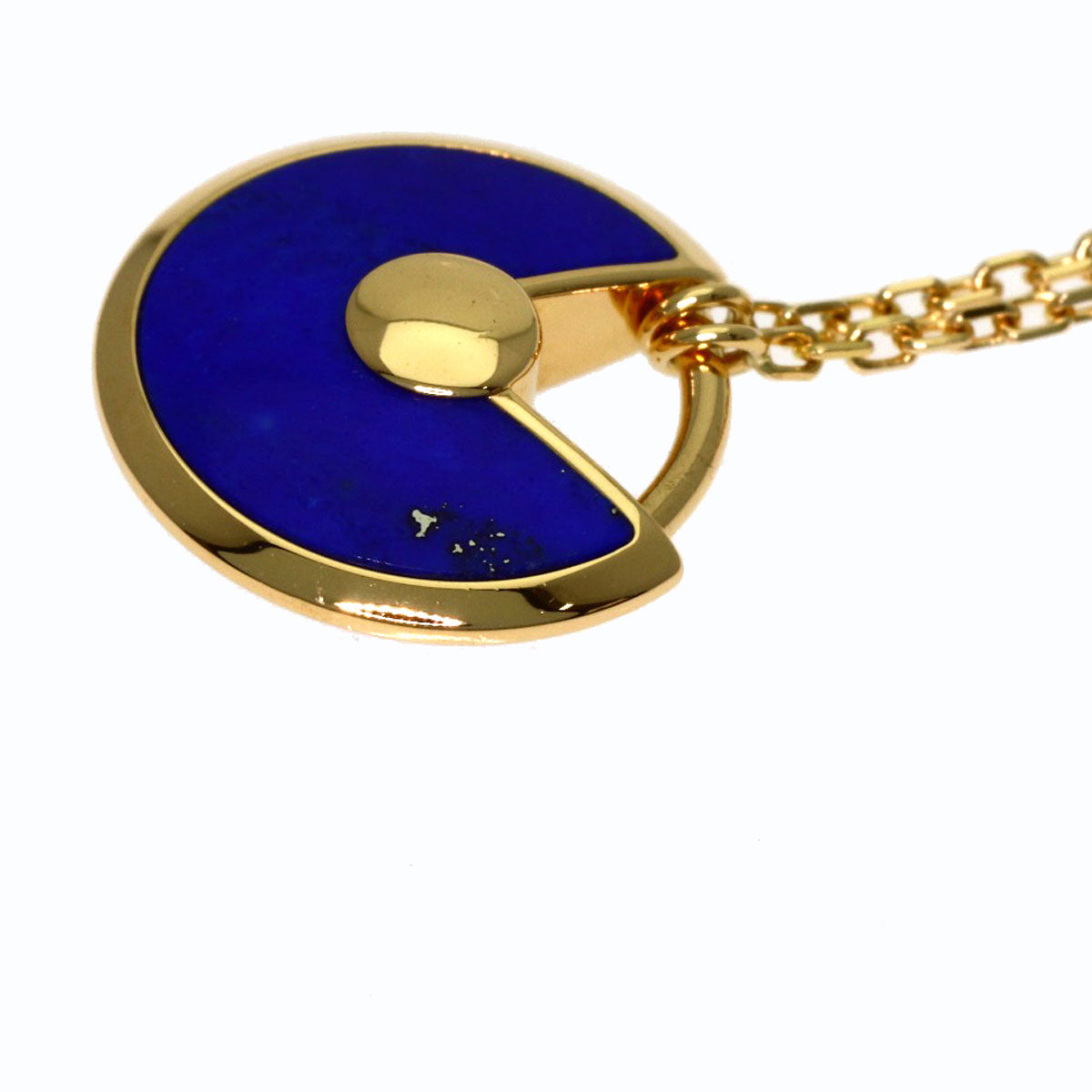 CARTIER Amulet Lapis Lazuli & Azure Stone Diamond Necklace K18 Yellow Gold Ladies [Used]