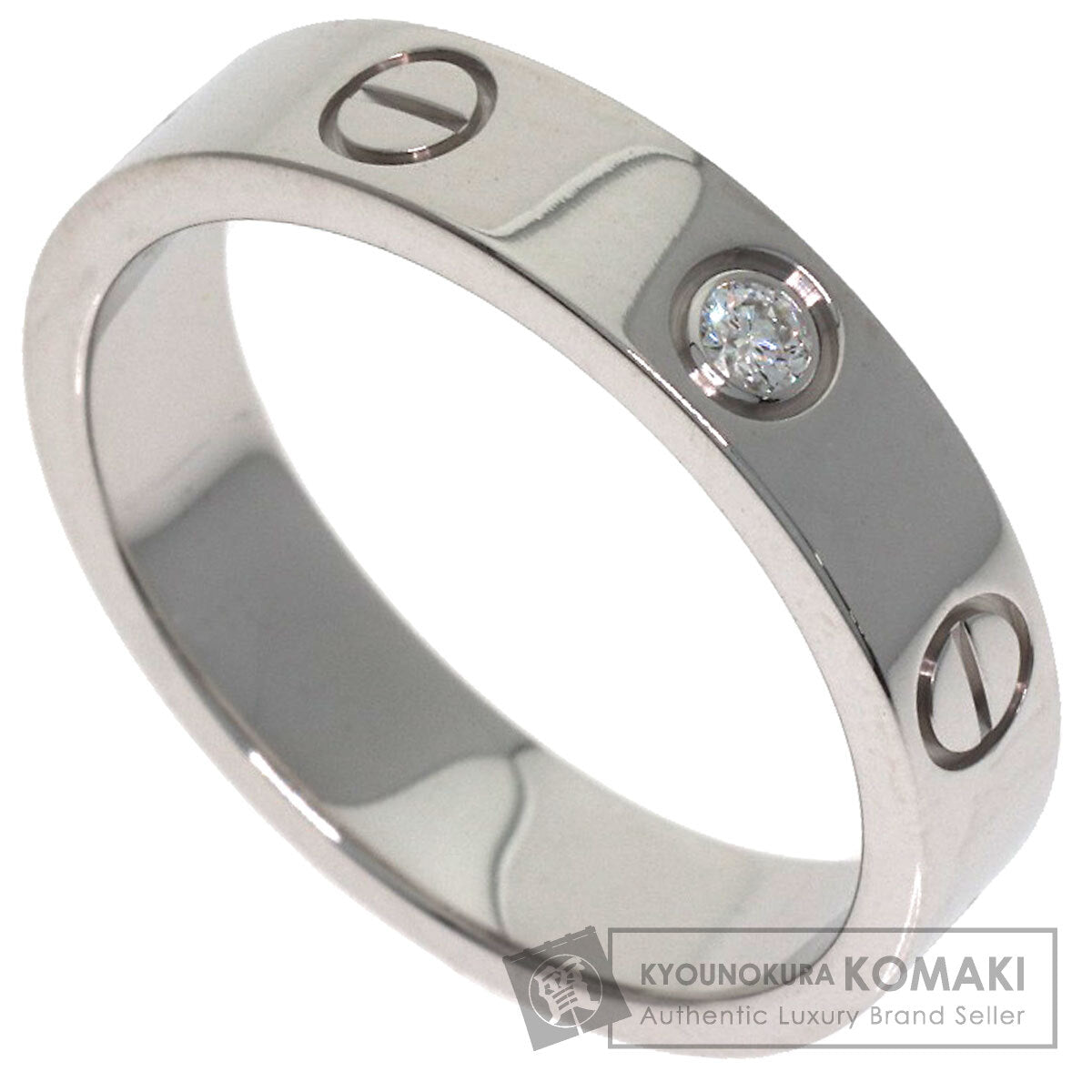 CARTIER Mini Love Ring with 1 Diamond, Size #48 Ring K18 White Gold Ladies [Used]