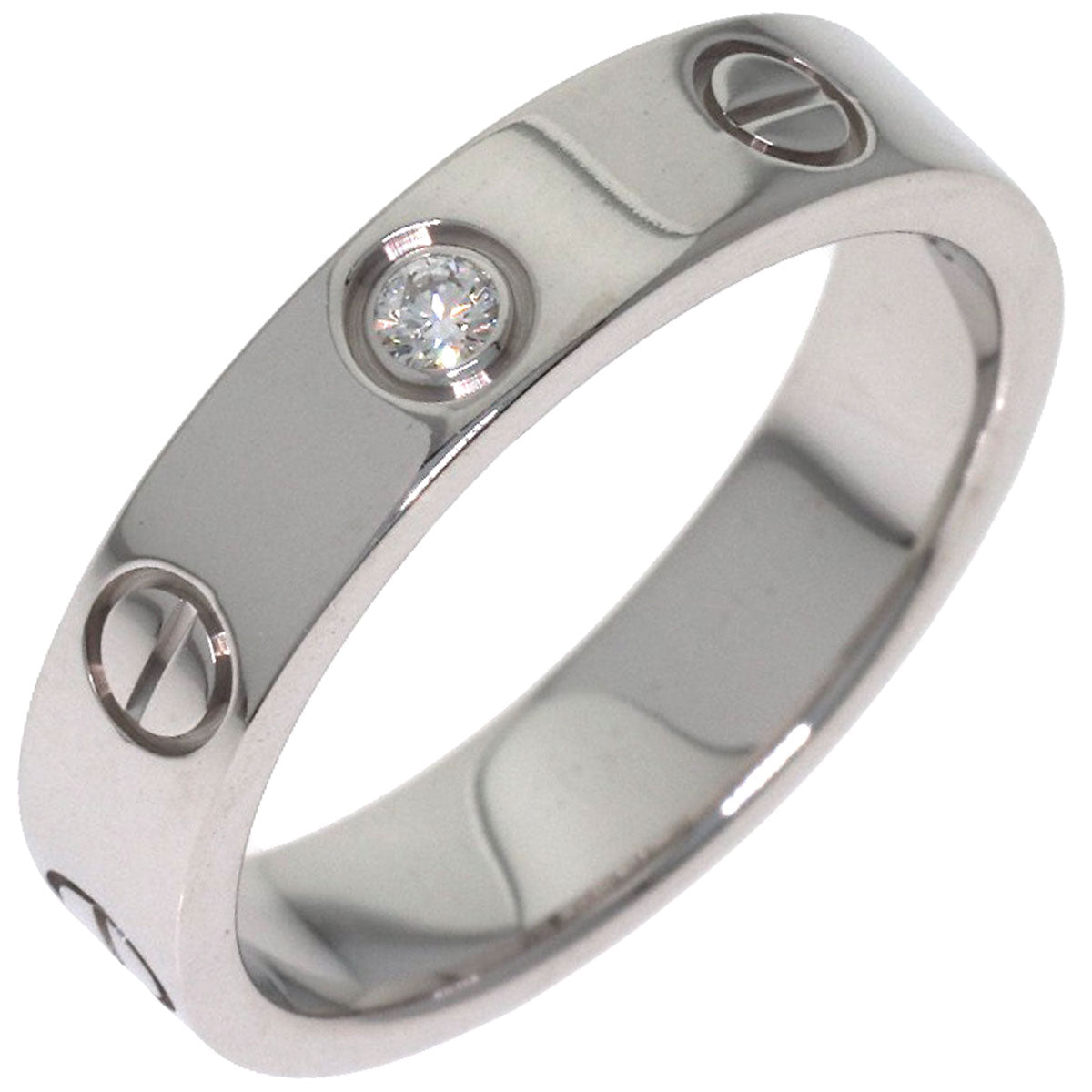 CARTIER Mini Love Ring with 1 Diamond, Size #48 Ring K18 White Gold Ladies [Used]