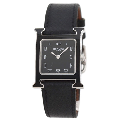 HERMES H-Watch Black Lacquer Watches HH1.521 Stainless Steel/Leather mens