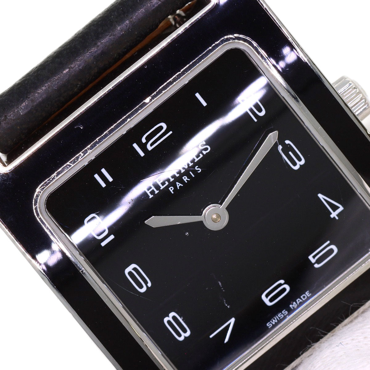 HERMES H-Watch Black Lacquer Watches HH1.521 Stainless Steel/Leather mens