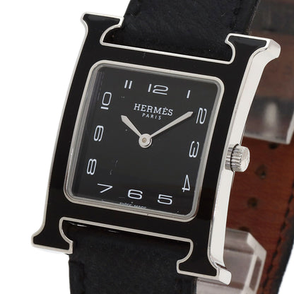 HERMES H-Watch Black Lacquer Watches HH1.521 Stainless Steel/Leather mens