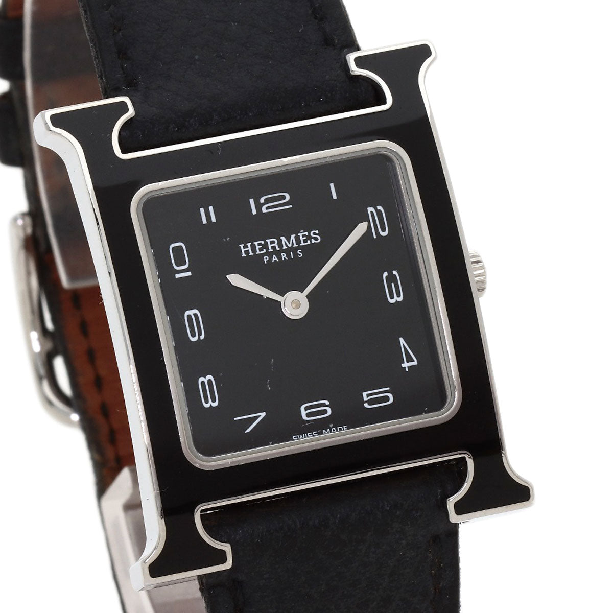 HERMES H-Watch Black Lacquer Watches HH1.521 Stainless Steel/Leather mens