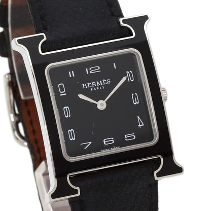 HERMES H-Watch Black Lacquer Watches HH1.521 Stainless Steel/Leather mens