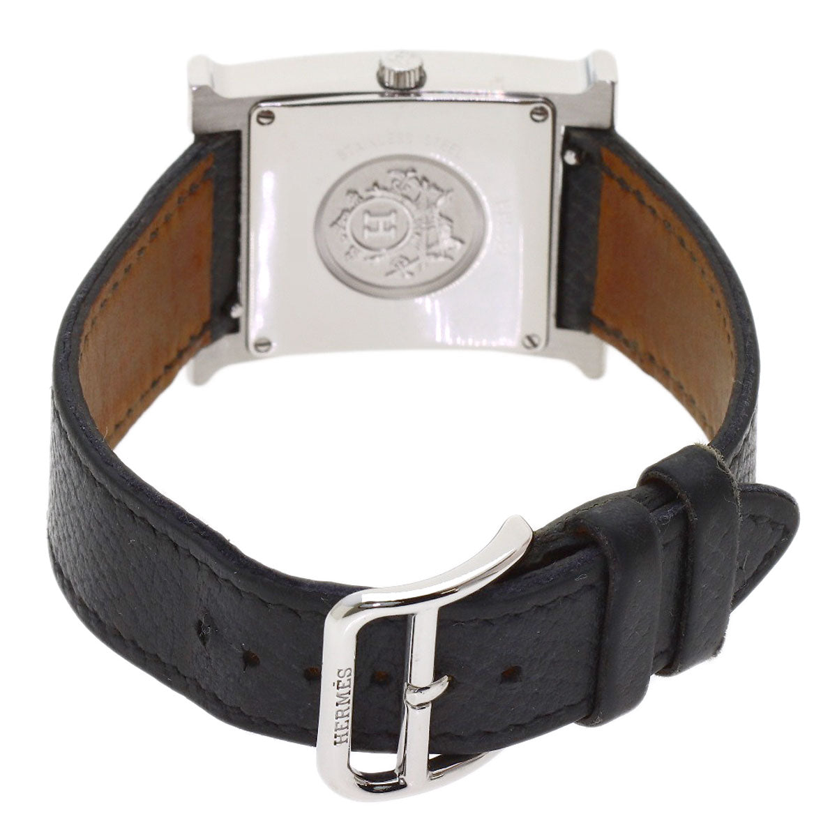 HERMES H-Watch Black Lacquer Watches HH1.521 Stainless Steel/Leather mens