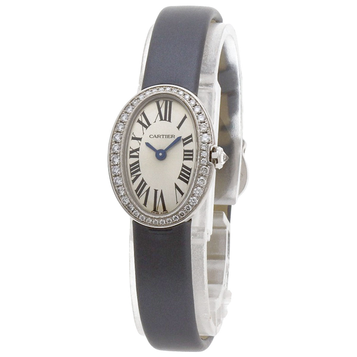 CARTIER Mini Baignoire Watches WB520027 K18 White Gold/Satin & Leather Ladies