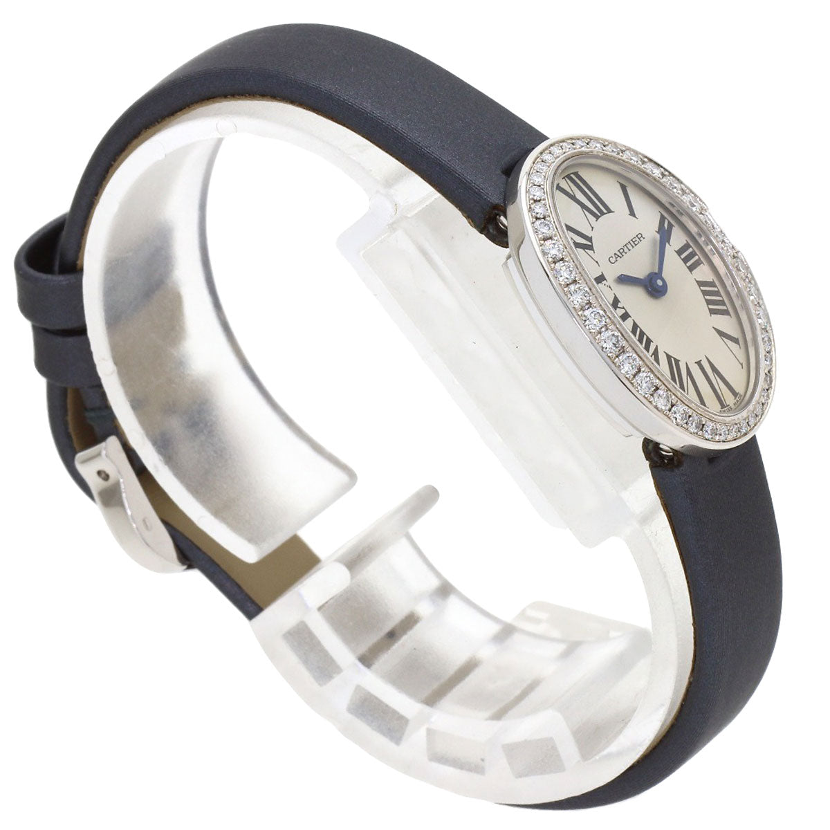 CARTIER Mini Baignoire Watches WB520027 K18 White Gold/Satin & Leather Ladies