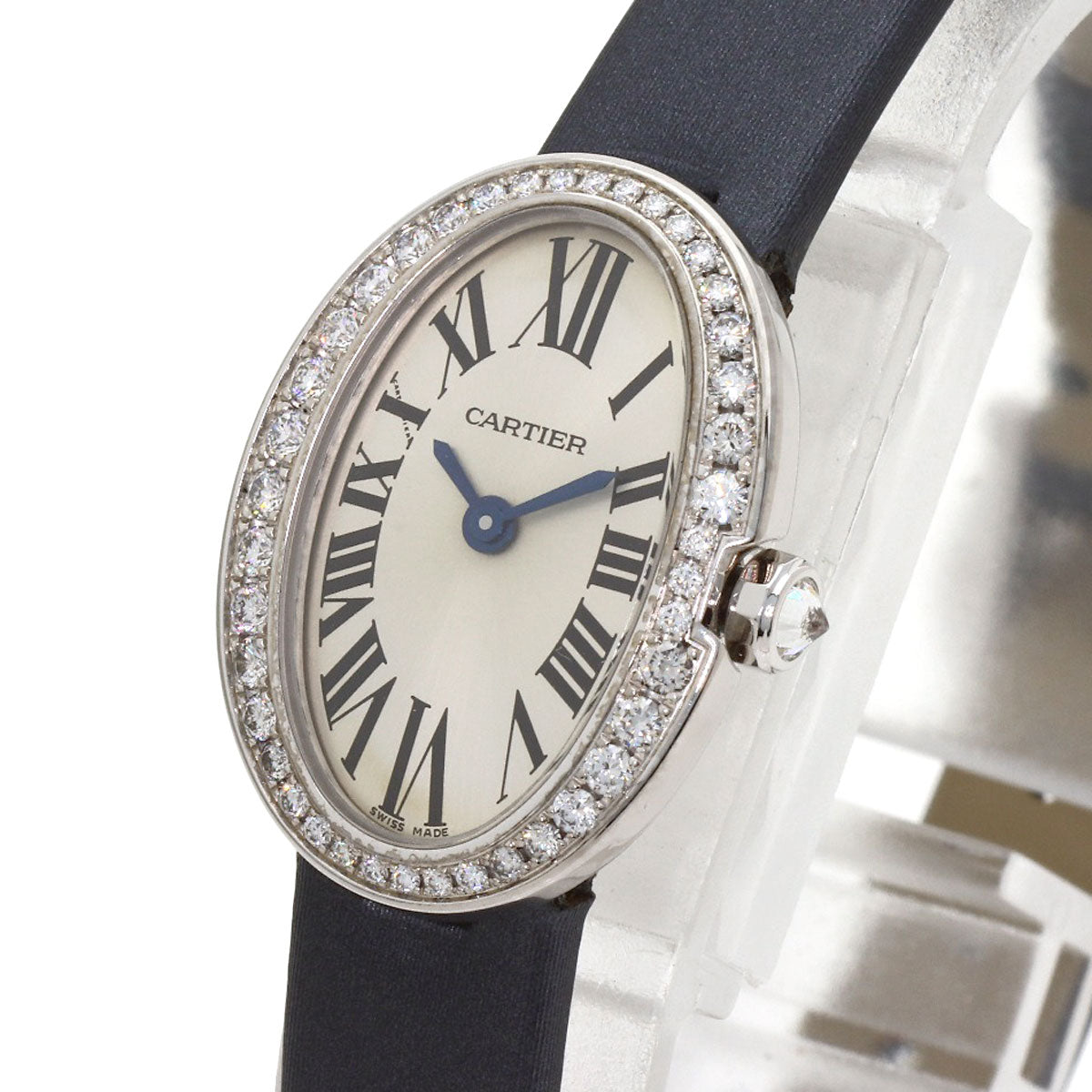 CARTIER Mini Baignoire Watches WB520027 K18 White Gold/Satin & Leather Ladies