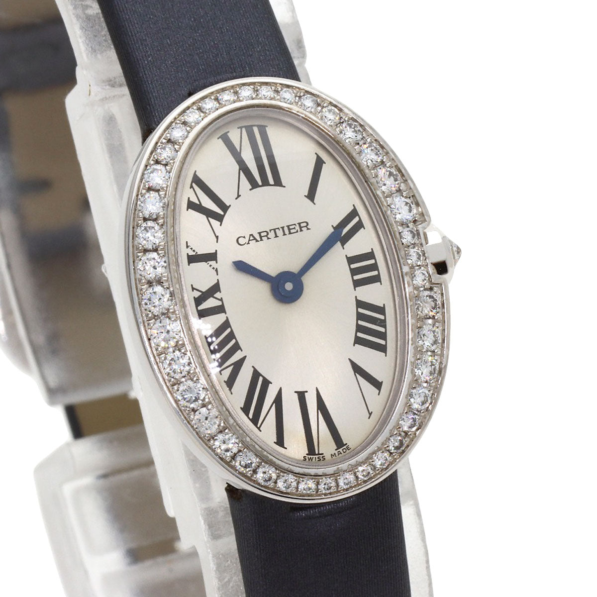 CARTIER Mini Baignoire Watches WB520027 K18 White Gold/Satin & Leather Ladies