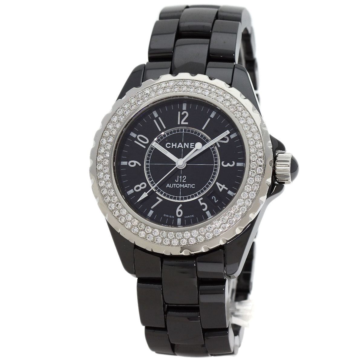 CHANEL J12 1.5" Double Diamond Bezel Watches H0950 Ceramic/Ceramic mens