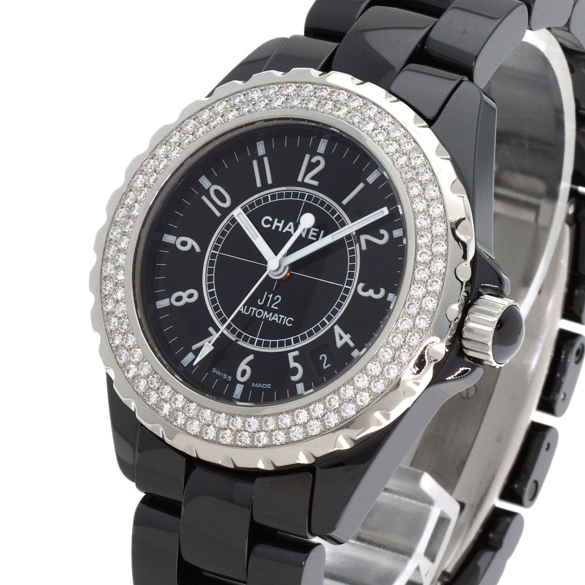 CHANEL J12 1.5" Double Diamond Bezel Watches H0950 Ceramic/Ceramic mens