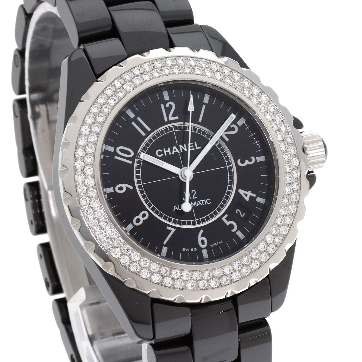 CHANEL J12 1.5" Double Diamond Bezel Watches H0950 Ceramic/Ceramic mens