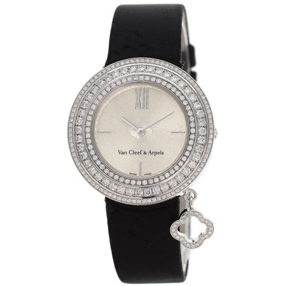 Van Cleef & Arpels Charm Watch 1.3" Triple Diamond Bezel Watches VCARM95300 K18 White Gold/Leather Ladies