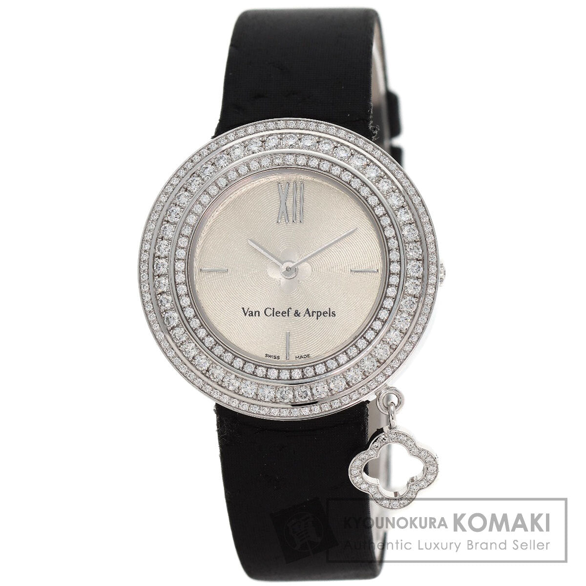 Van Cleef & Arpels Charm Watch 1.3" Triple Diamond Bezel Watches VCARM95300 K18 White Gold/Leather Ladies