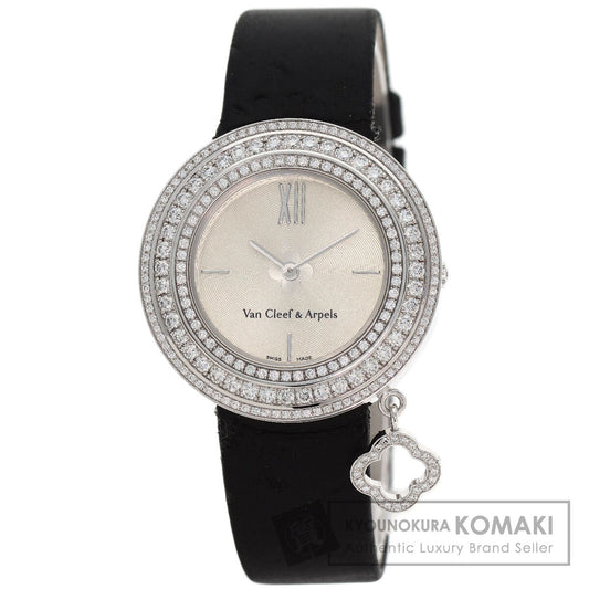 Van Cleef & Arpels Charm Watch 1.3" Triple Diamond Bezel Watches VCARM95300 K18 White Gold/Leather Ladies