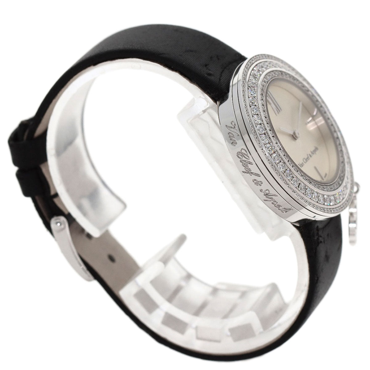 Van Cleef & Arpels Charm Watch 1.3" Triple Diamond Bezel Watches VCARM95300 K18 White Gold/Leather Ladies