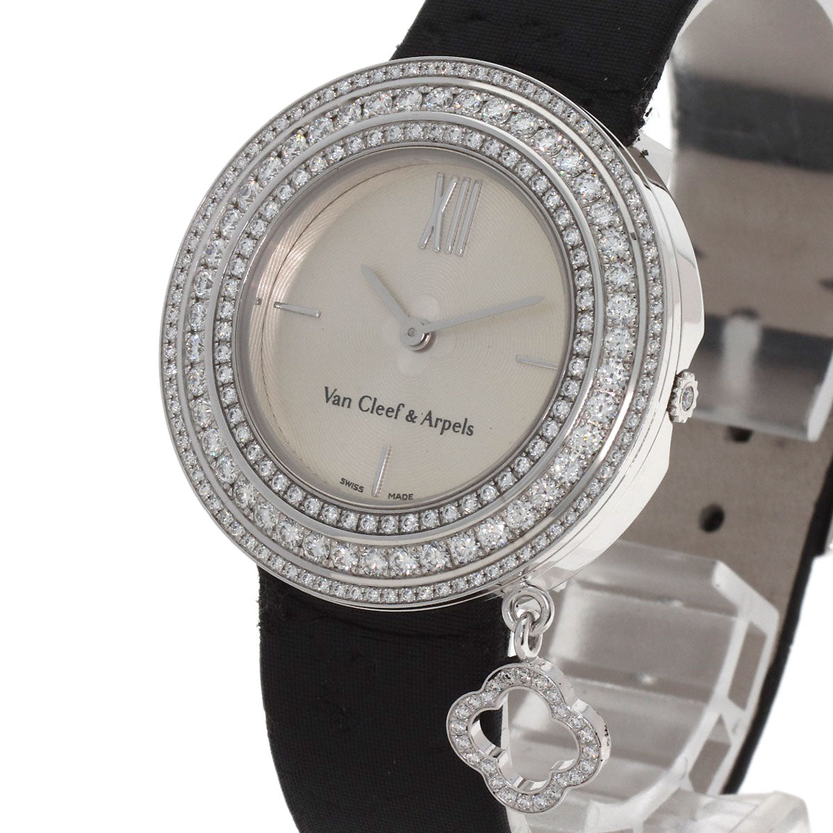 Van Cleef & Arpels Charm Watch 1.3" Triple Diamond Bezel Watches VCARM95300 K18 White Gold/Leather Ladies
