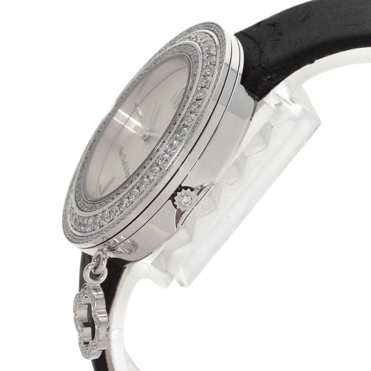 Van Cleef & Arpels Charm Watch 1.3" Triple Diamond Bezel Watches VCARM95300 K18 White Gold/Leather Ladies