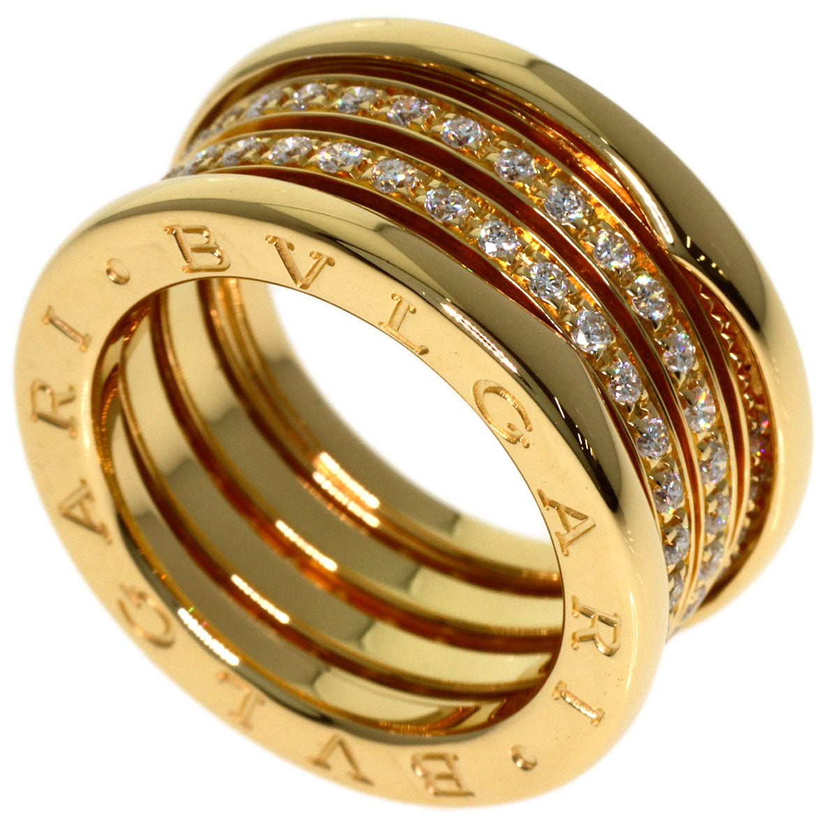 BVLGARI B.zero1 4-band Full Diamond #50 Ring K18 Yellow Gold Ladies [Used]