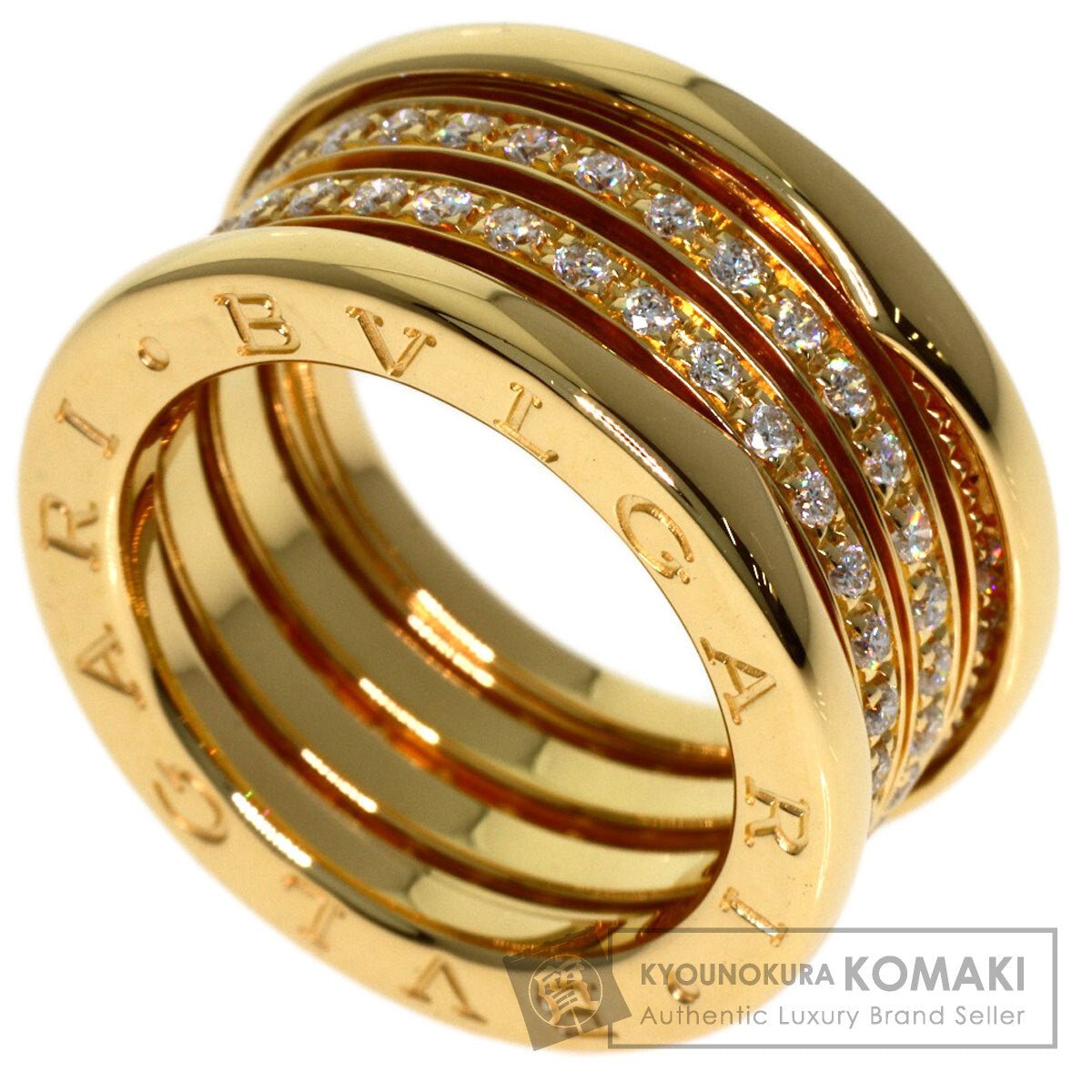 BVLGARI B.zero1 4-band Full Diamond #50 Ring K18 Yellow Gold Ladies [Used]