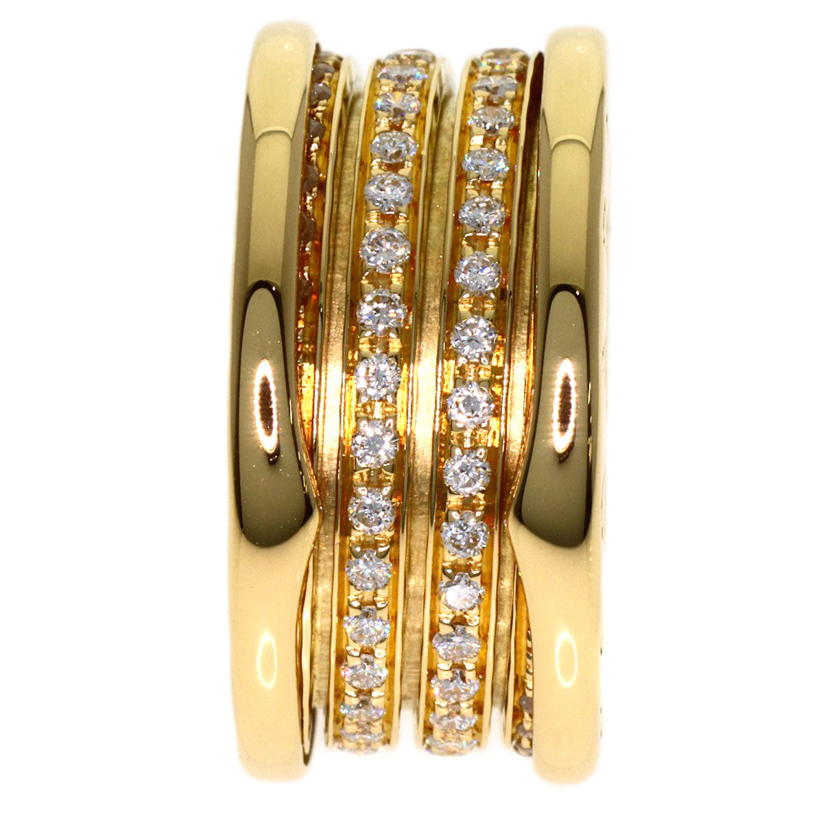 BVLGARI B.zero1 4-band Full Diamond #50 Ring K18 Yellow Gold Ladies [Used]