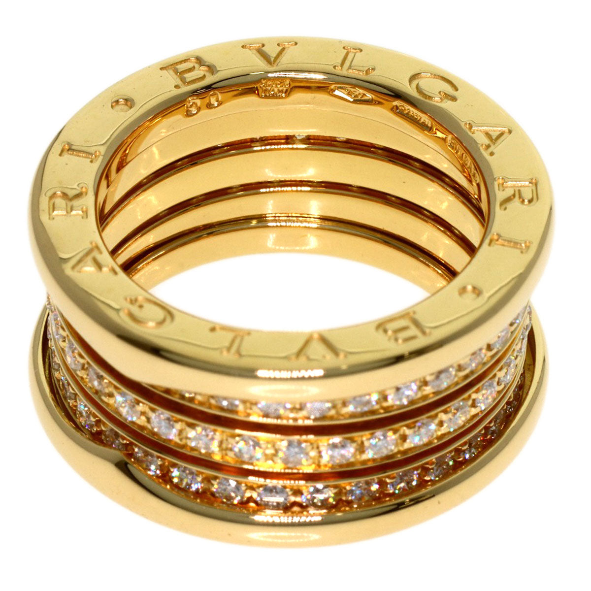 BVLGARI B.zero1 4-band Full Diamond #50 Ring K18 Yellow Gold Ladies [Used]