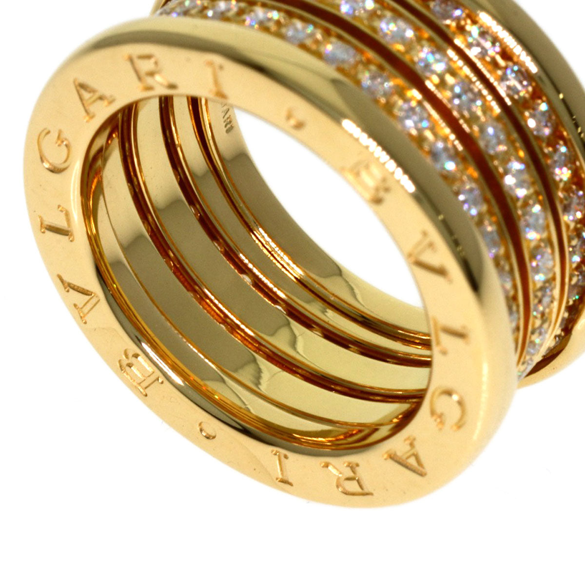 BVLGARI B.zero1 4-band Full Diamond #50 Ring K18 Yellow Gold Ladies [Used]