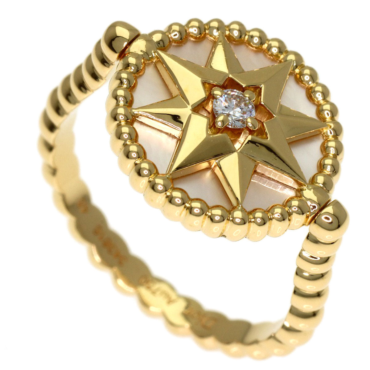 Dior Rose Devan White Shell Diamond #48 Ring K18 Yellow Gold Ladies [Used]