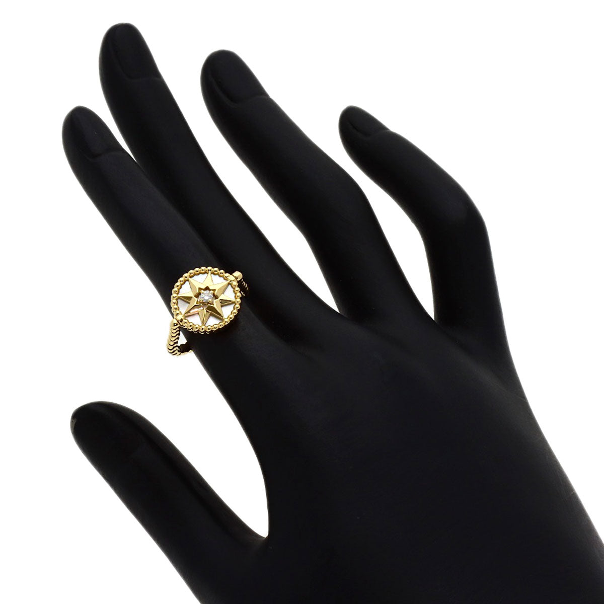 Dior Rose Devan White Shell Diamond #48 Ring K18 Yellow Gold Ladies [Used]