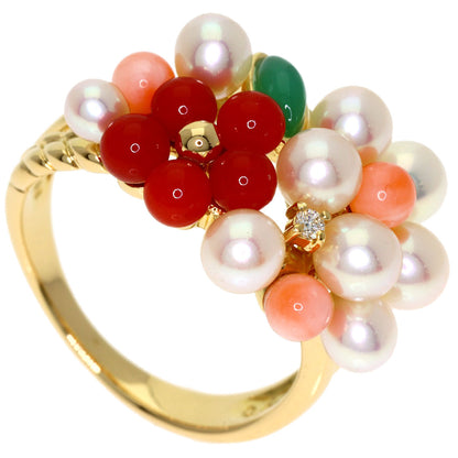 TASAKI Flower Pearl Pearl Coral Coral Diamond Ring K18 Yellow Gold Ladies [Used]